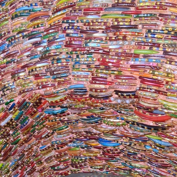 3' Mirror Xtra Large Gorgeous Made From Vintage Broken Indian Bangle Bracelets - Picture 4 of 4